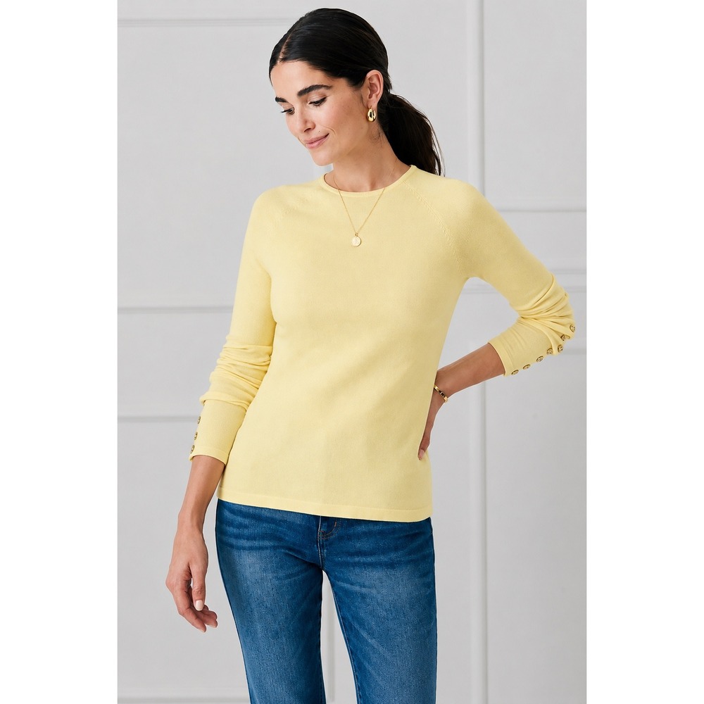 J.McLaughlin Yellow Button Cuff‎ Fine Knit Sweater Medium
